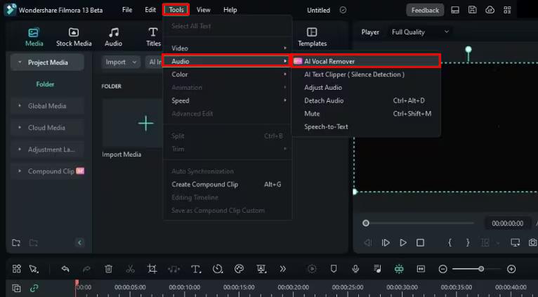 select ai vocal removal from the tools