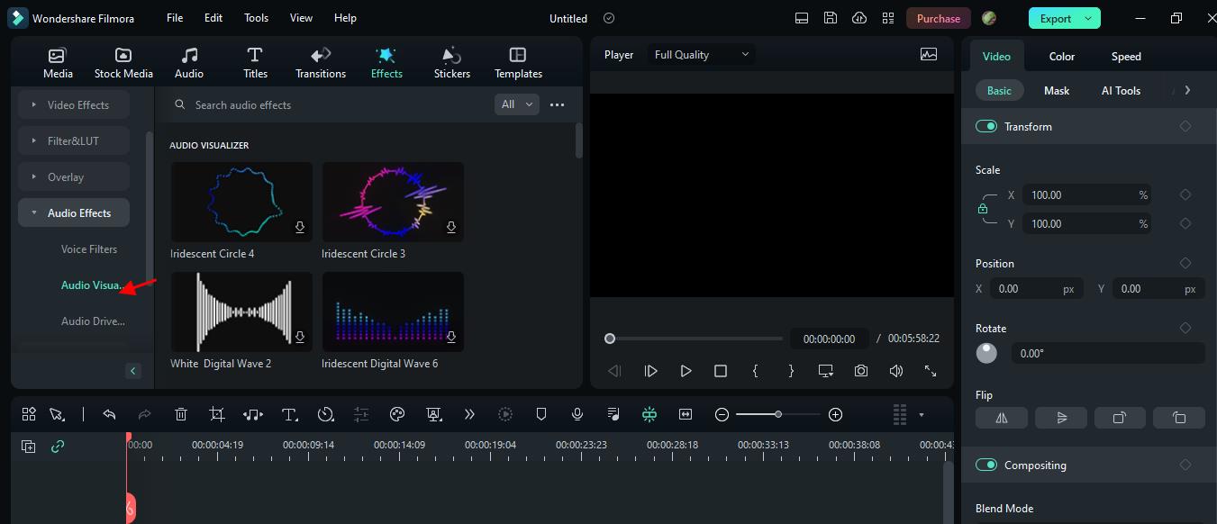 visualizzatore audio filmora