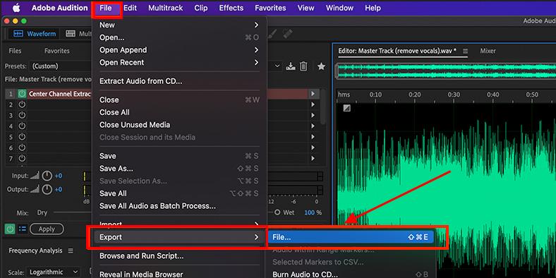 adobe audition click export
