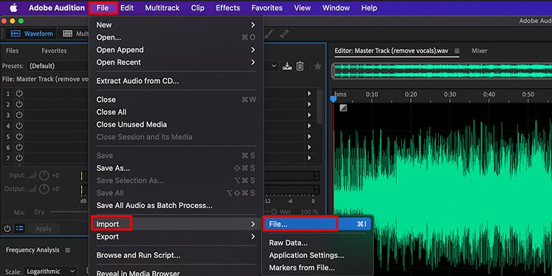 Supporti di importazione di Adobe Audition