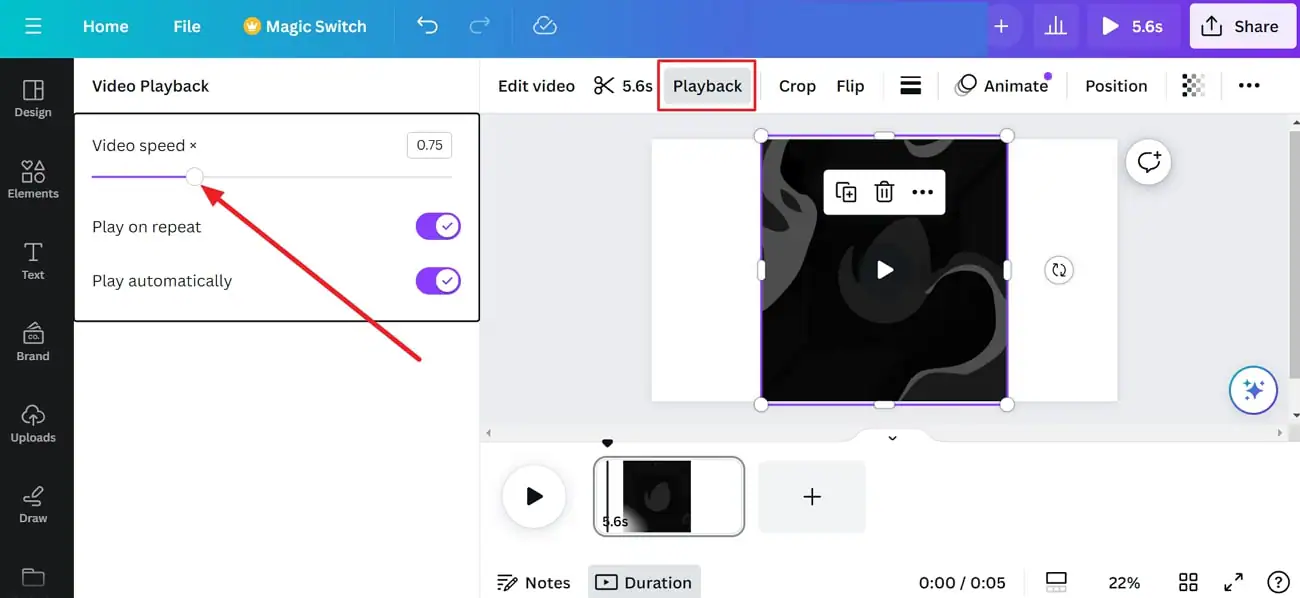 disminuir la velocidad en las opciones de reproducción