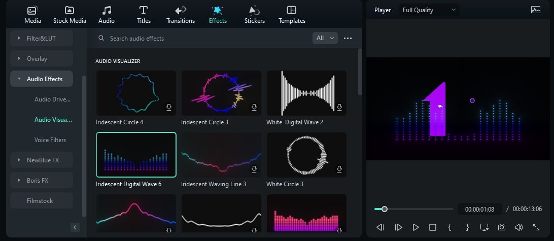 visualiseur audio filmora