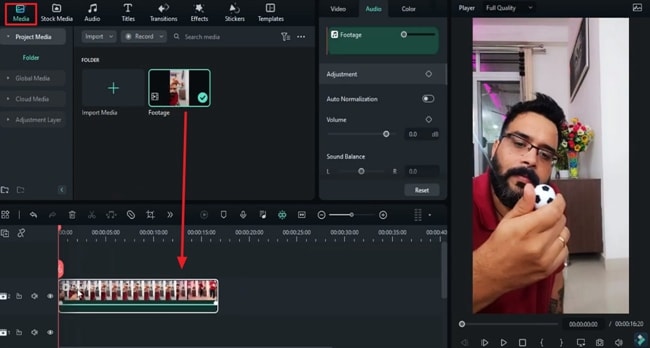 add raw video to timeline