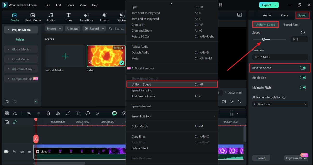 choose uniform speed from drop down