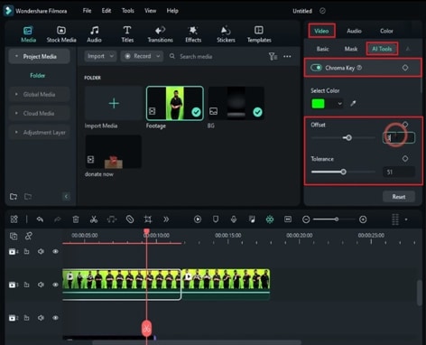 enable chroma key and adjust parameters