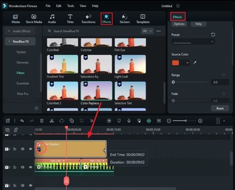 ajouter des effets de couleur à la ligne de temps