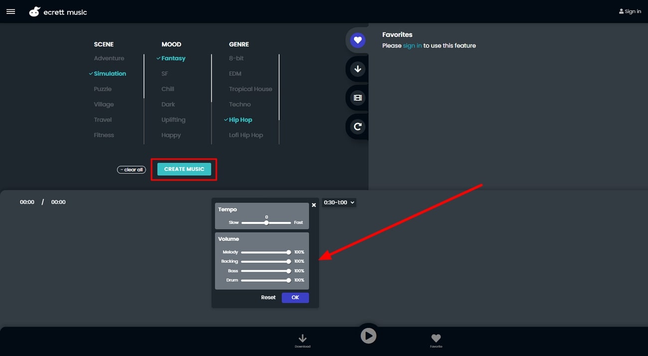 create music and set parameters