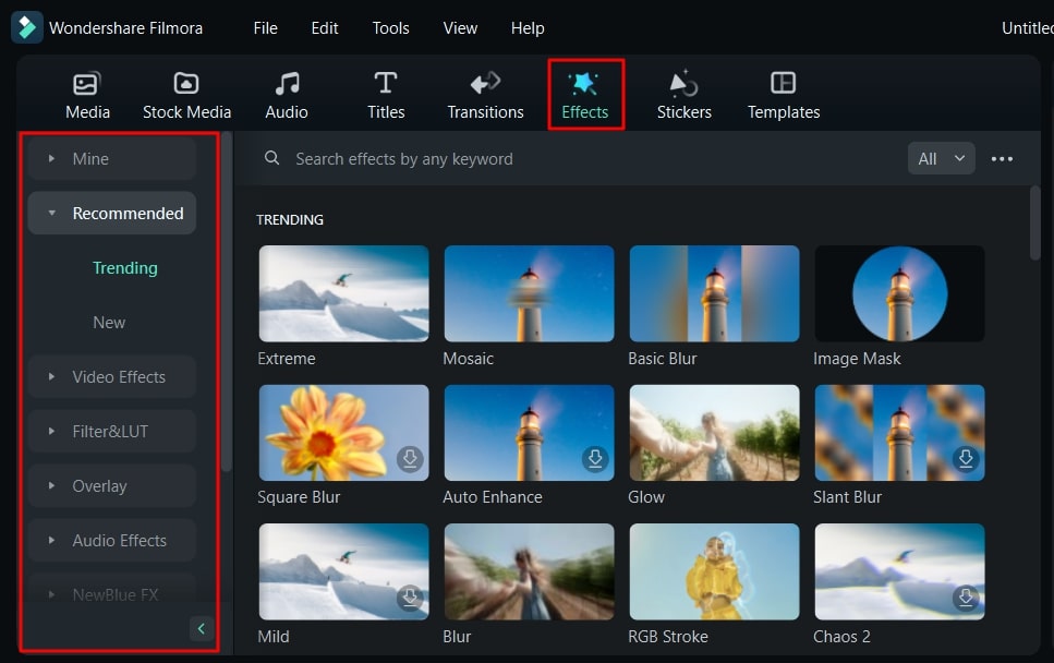 select effect for video