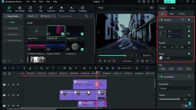 enable transform keyframes for final clip