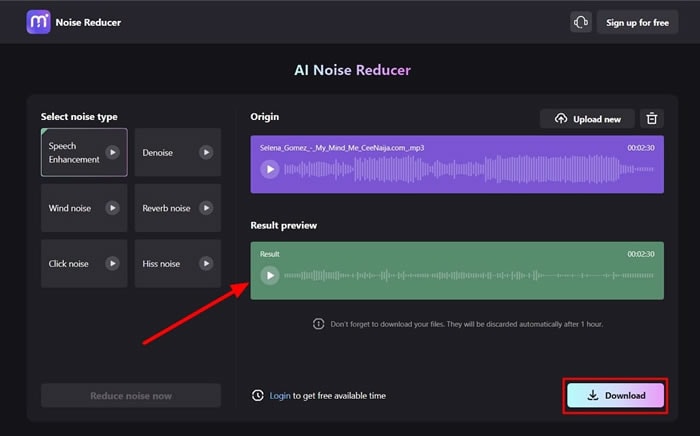 Vorschau und Export von entrauschtem Audio