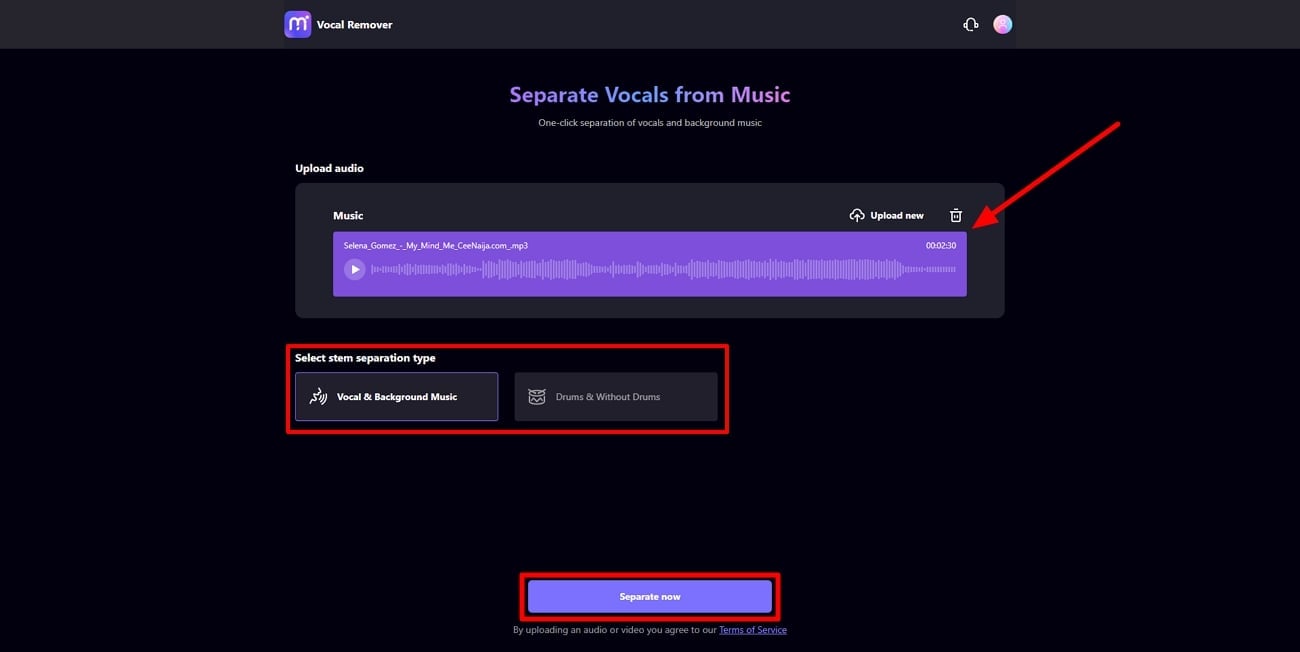 upload and set parameters