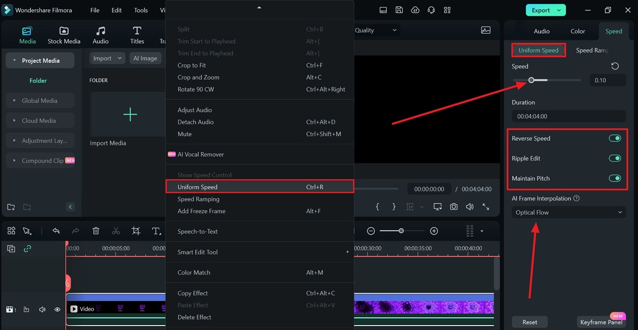 adjust uniform speed settings