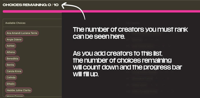select and adjust creators