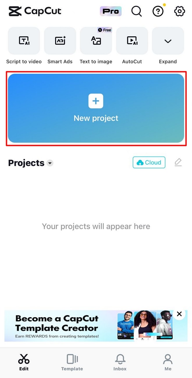 create a new project on capcut