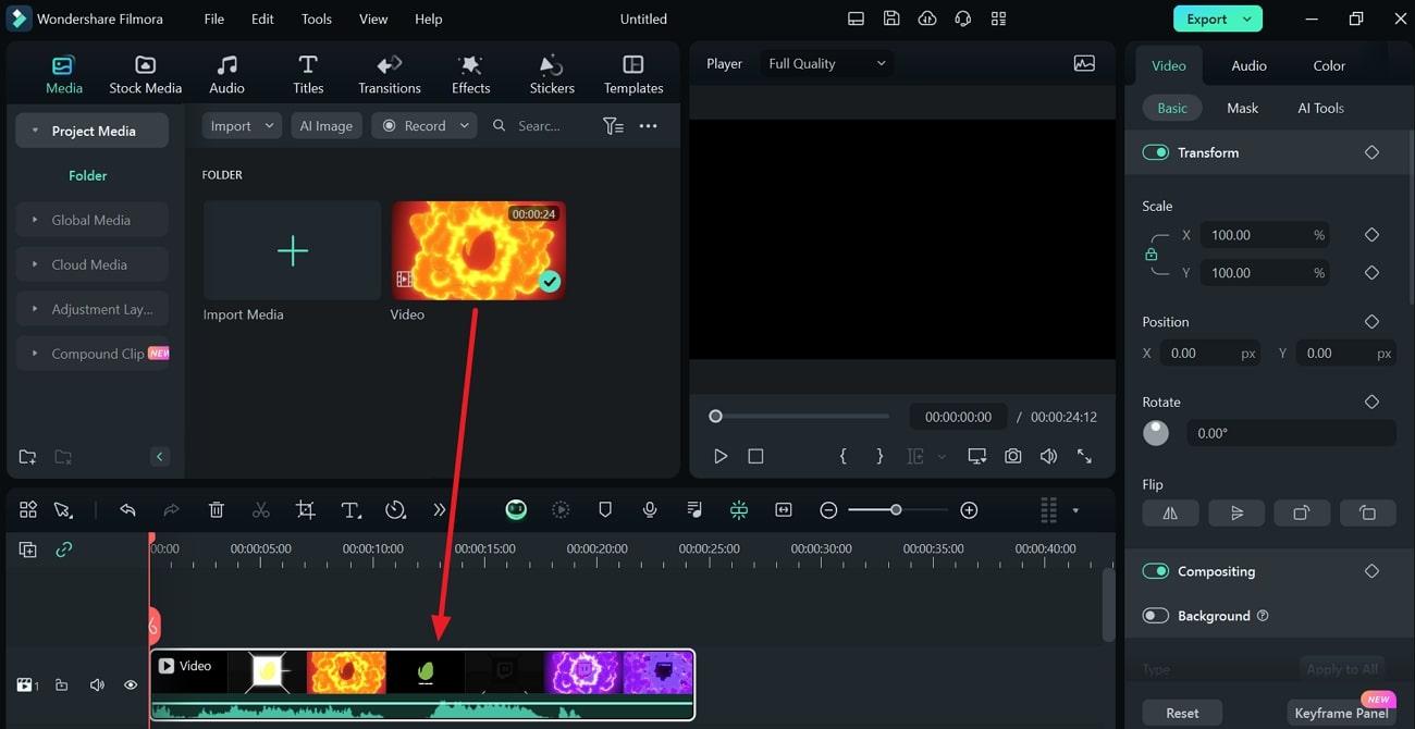 importa il video e posizionalo sulla timeline