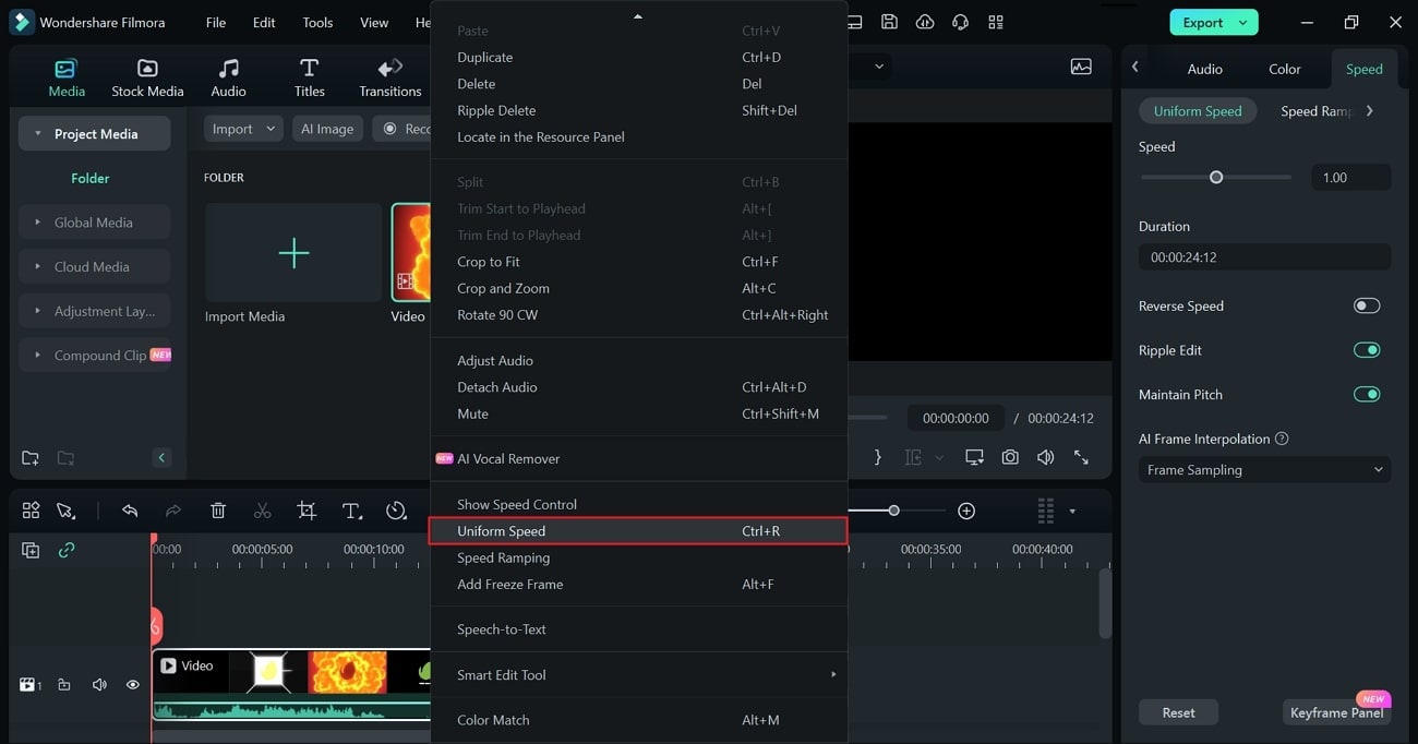 choose uniform speed from drop down