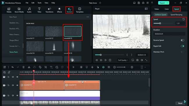 apply snowfall element in video