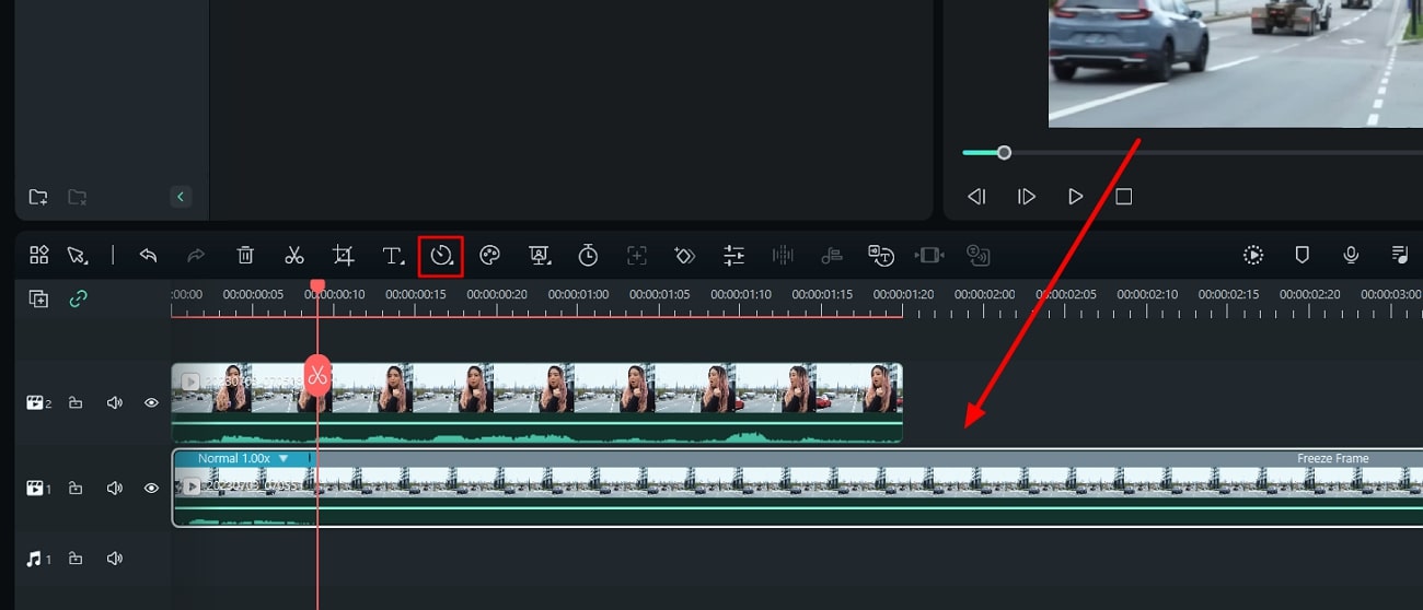 add freeze frame on other clip