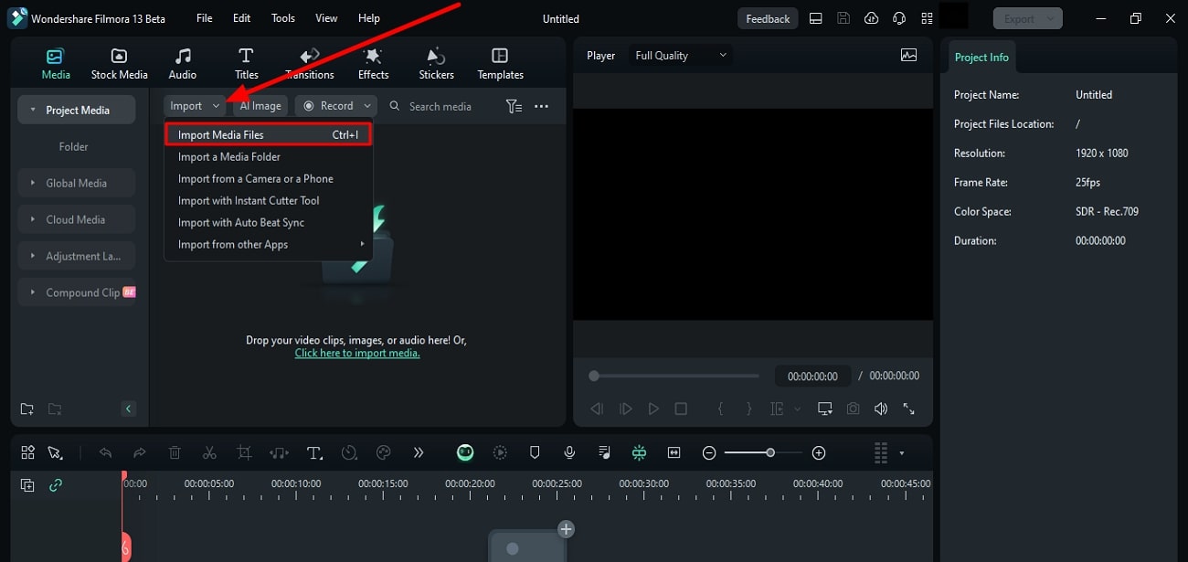 import media files to timeline panel