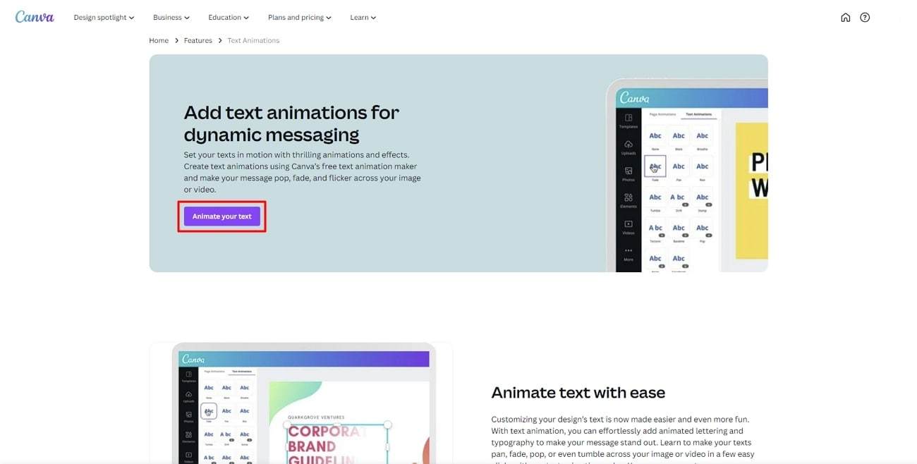 start animating text in canva