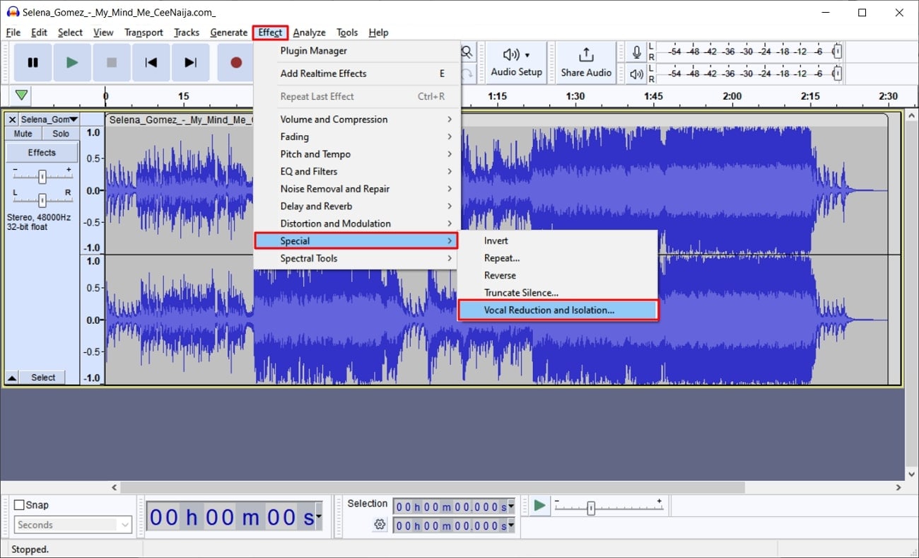 Recurso de remoção de vocal aberto