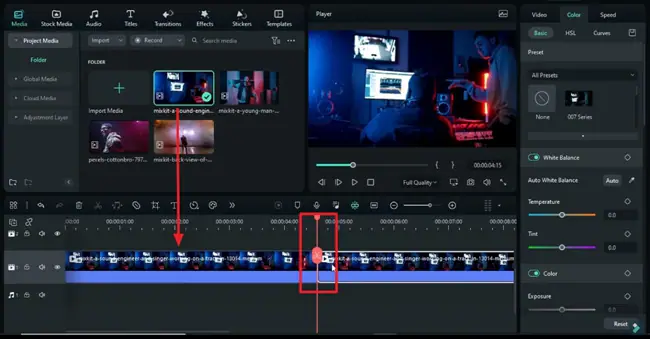 choose transition point in clip