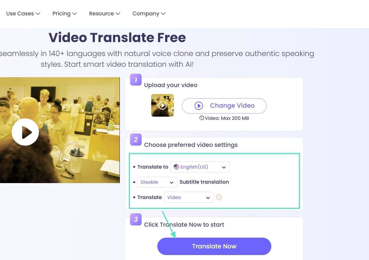 proceed to translate in vidnoz