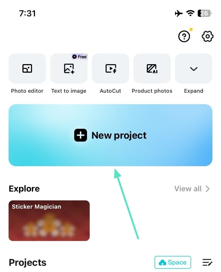 create a new capcut project 