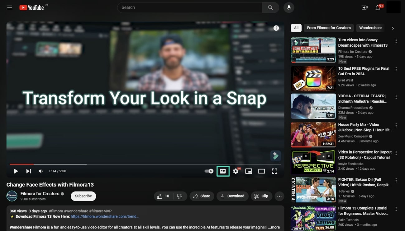 look for closed captions button