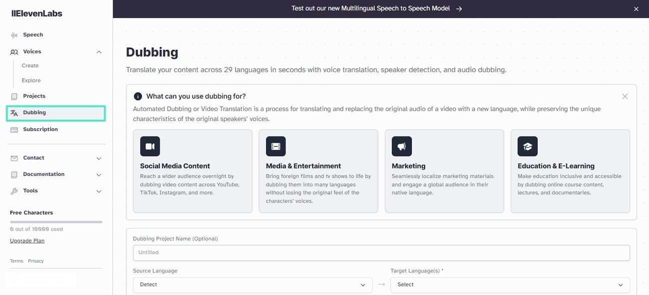 access dubbing in elevenlabs