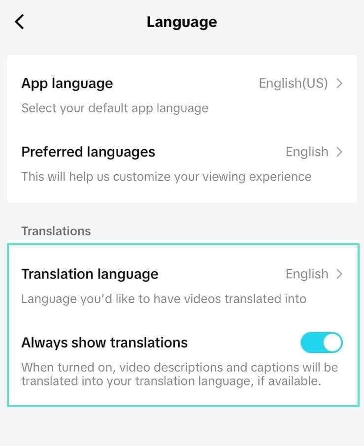 change translation language in tiktok