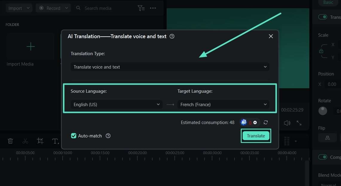 proceed to set ai translate features