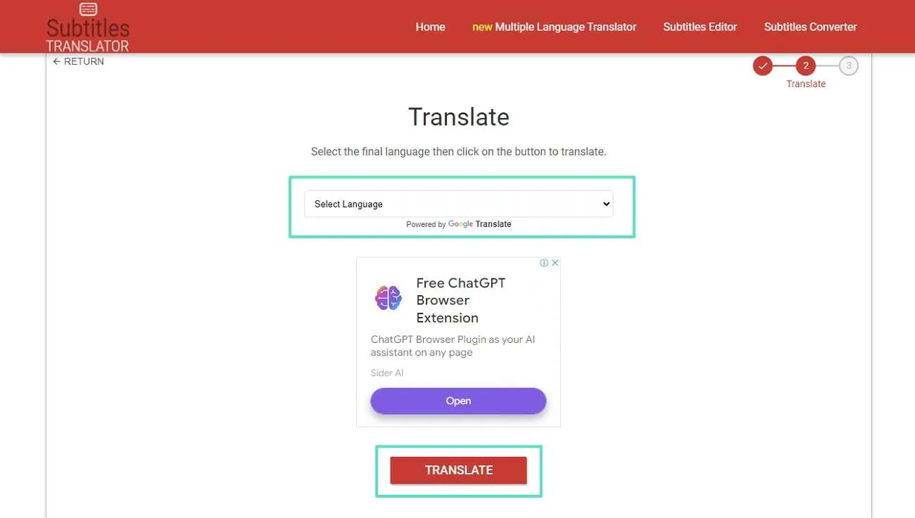 choose language and press translate