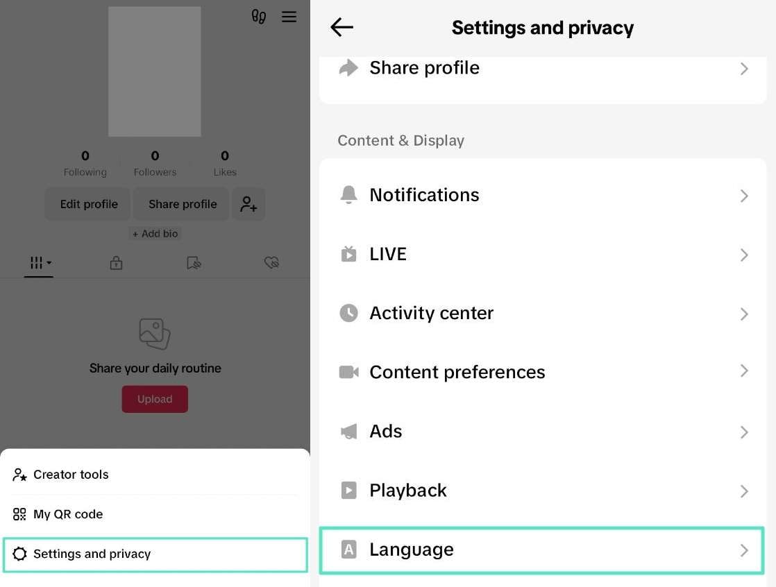 open settings to look for language