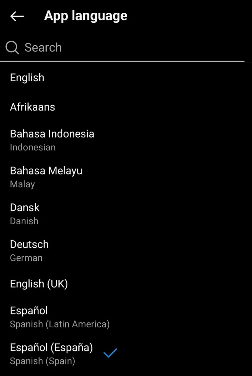 select the appropriate app language