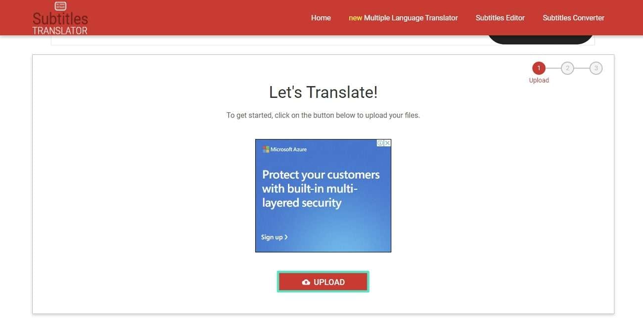 Beginnen Sie mit dem Hochladen auf das Subtitles Translator Tool