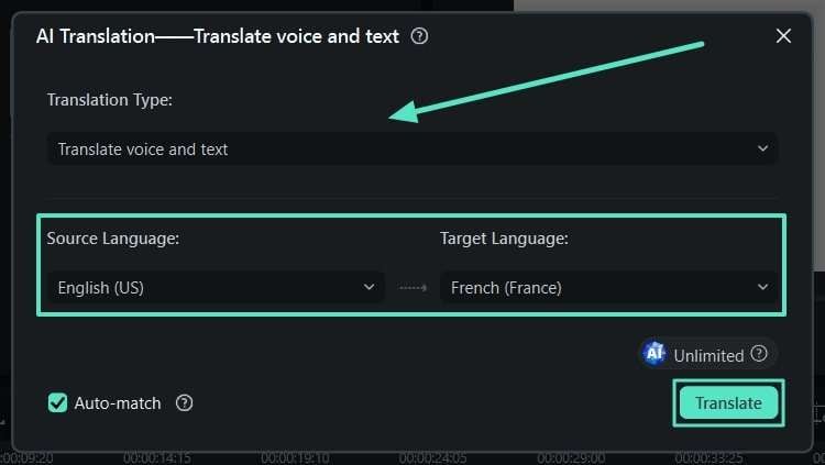 define translation parameters in filmora