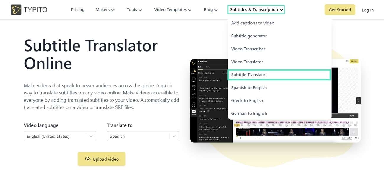 فتح subtitle translator في typito