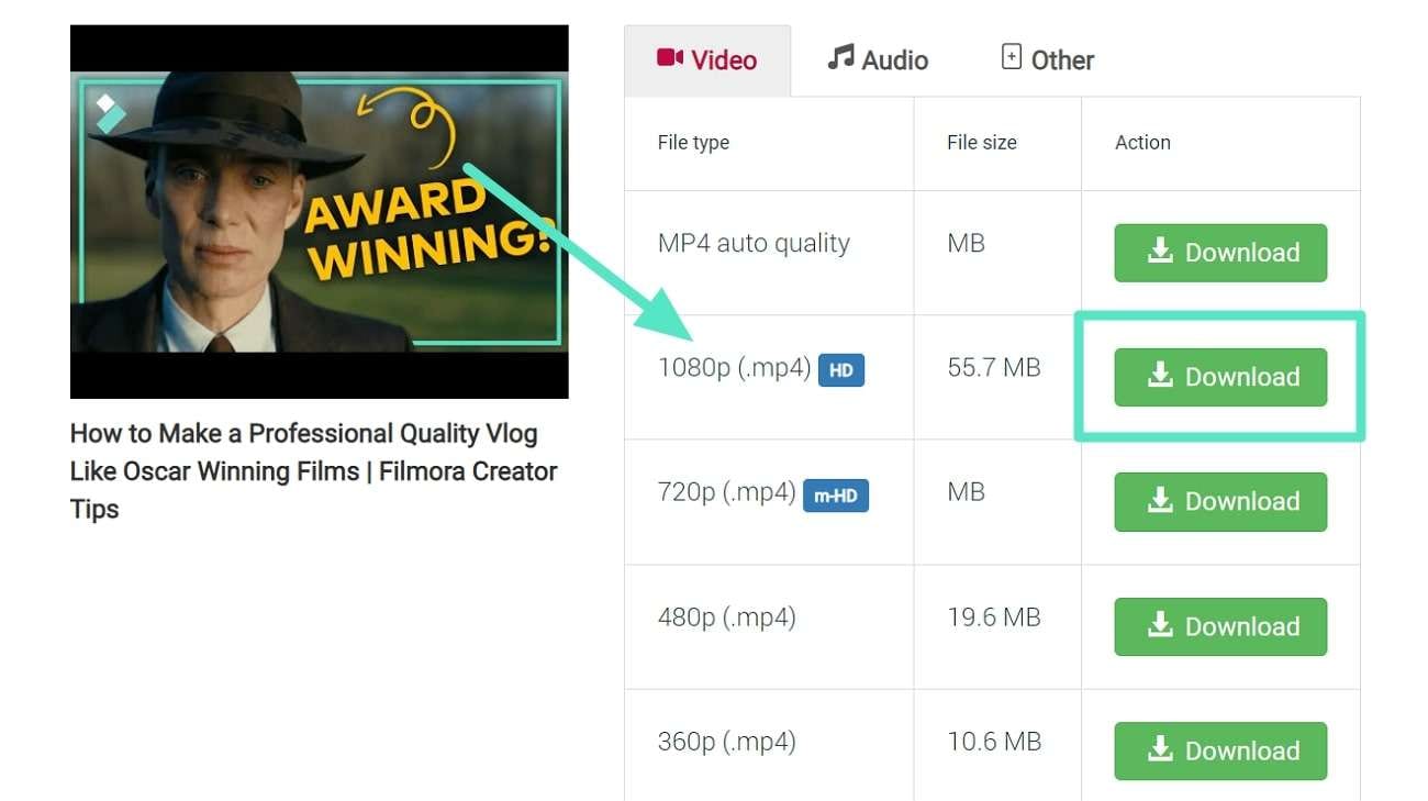 choose video resolution and click download