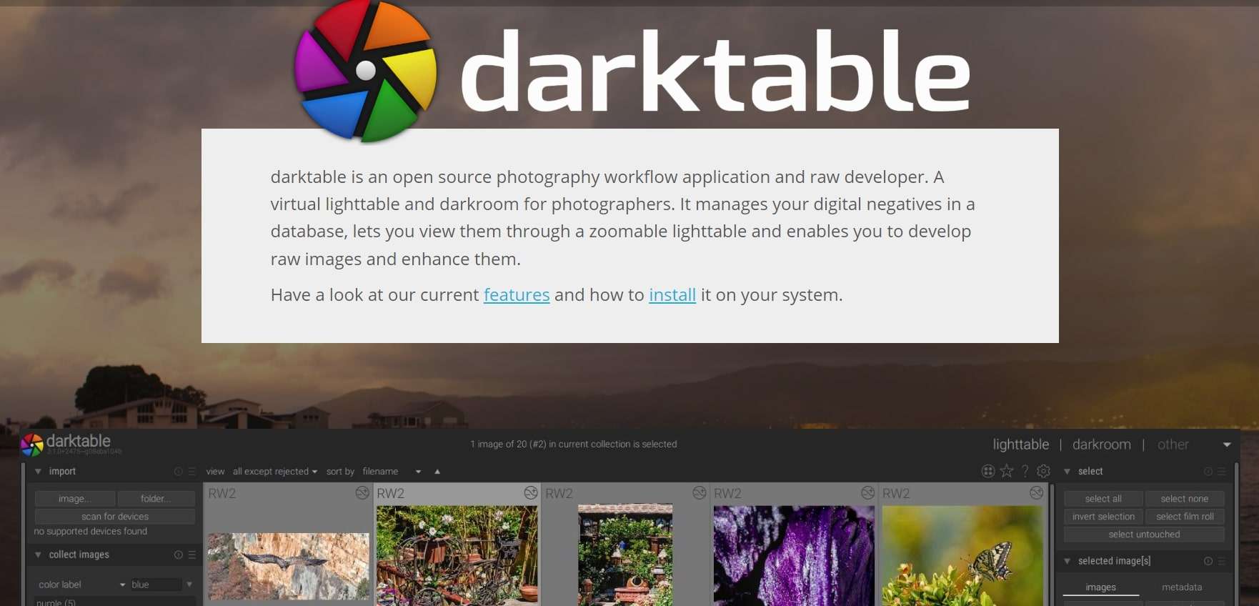 darktable free photo editor