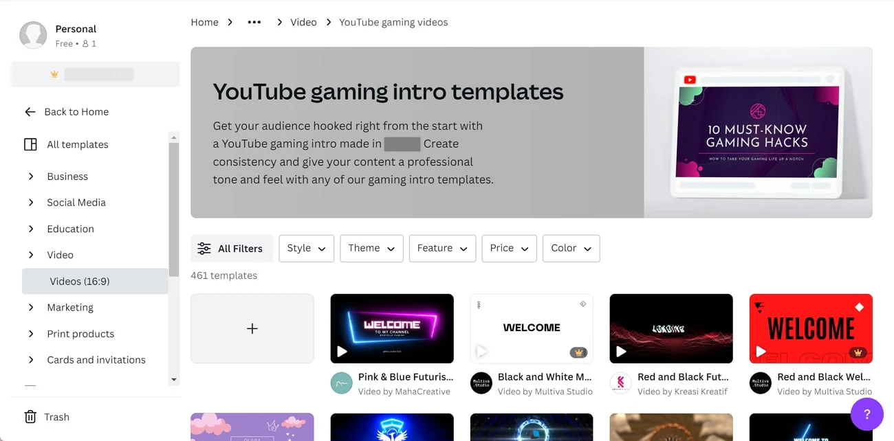 canva gaming intro website