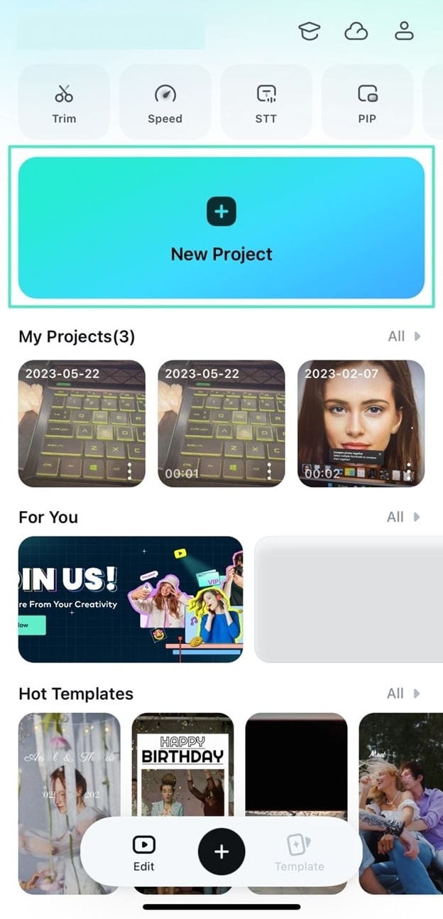 start new project in filmora app