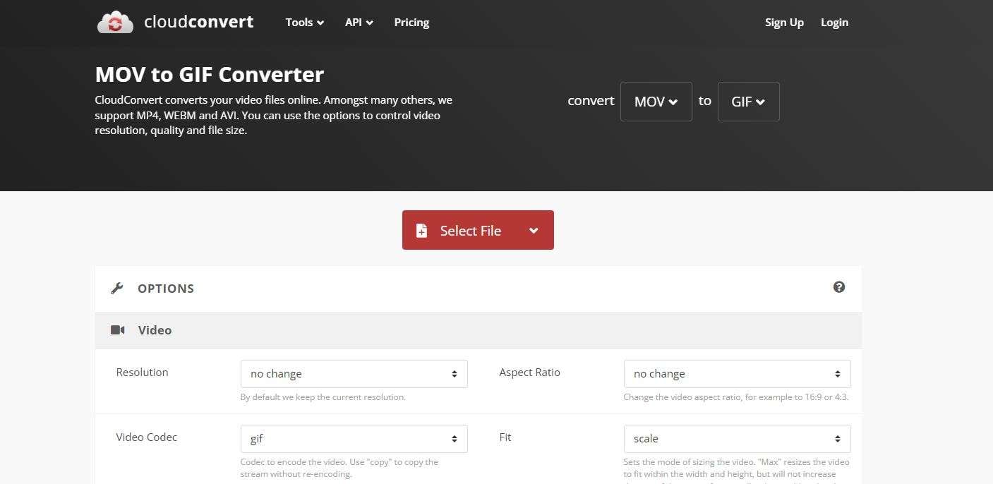 convert mov to gif using cloud convert