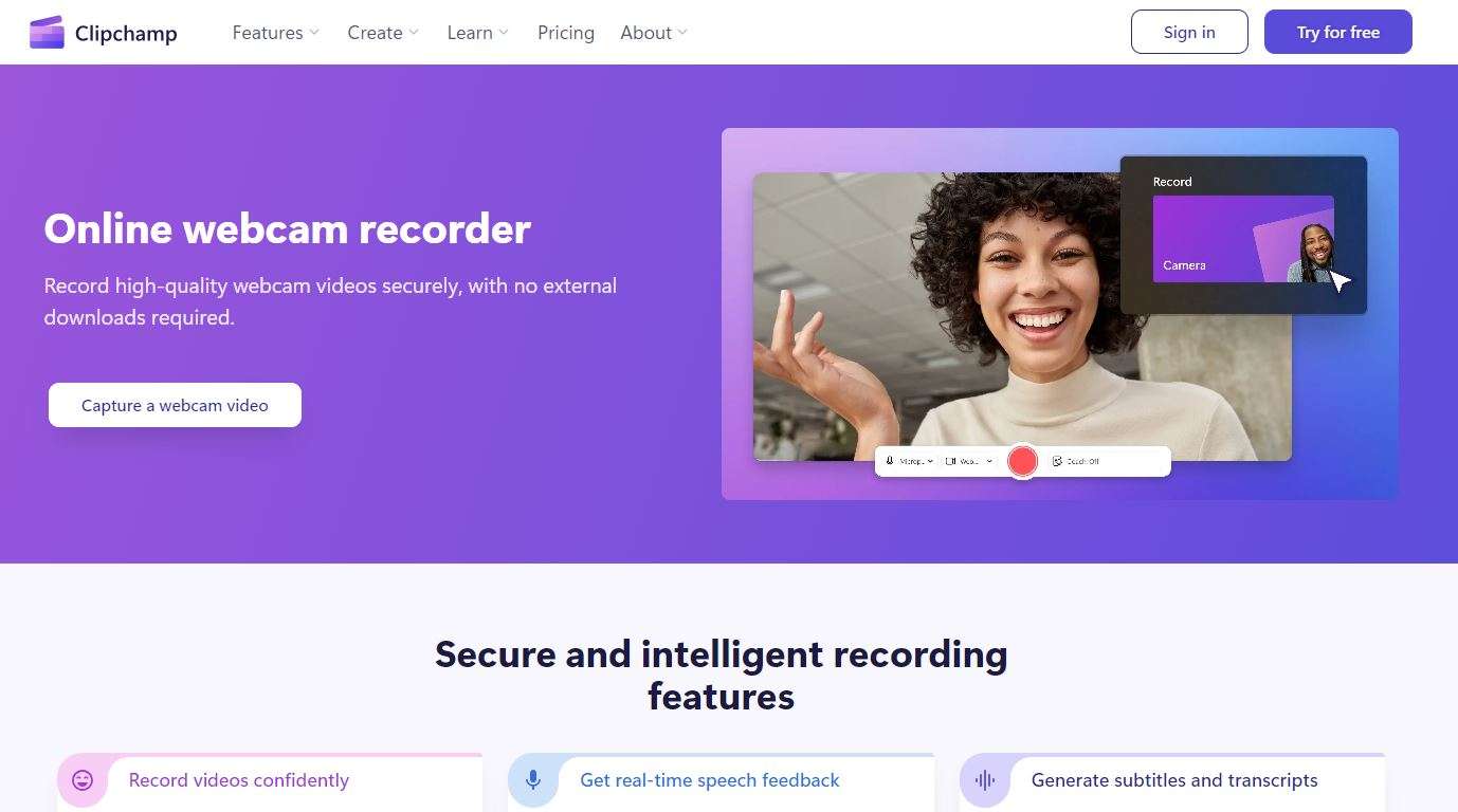 record your webcam with clipchamp