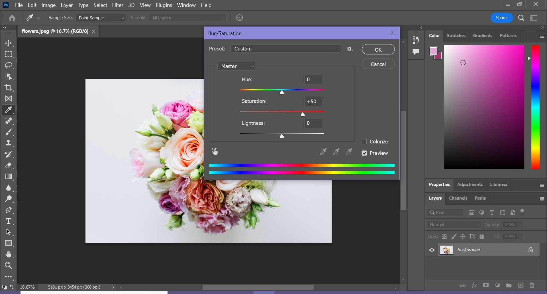 оттенок и насыщенность в photoshop