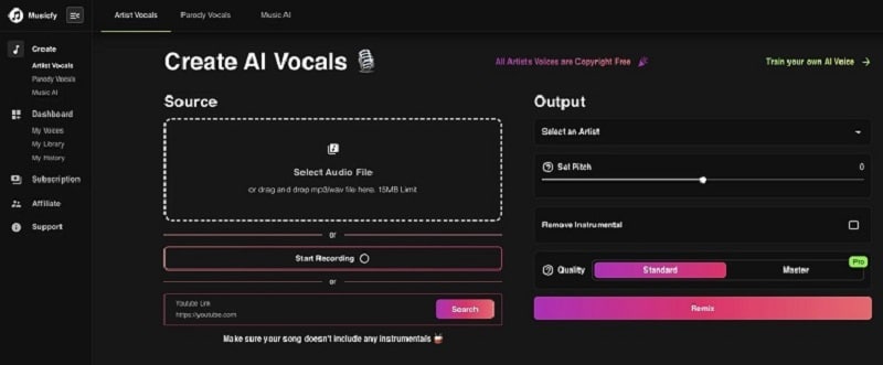 interface utilisateur musicfy