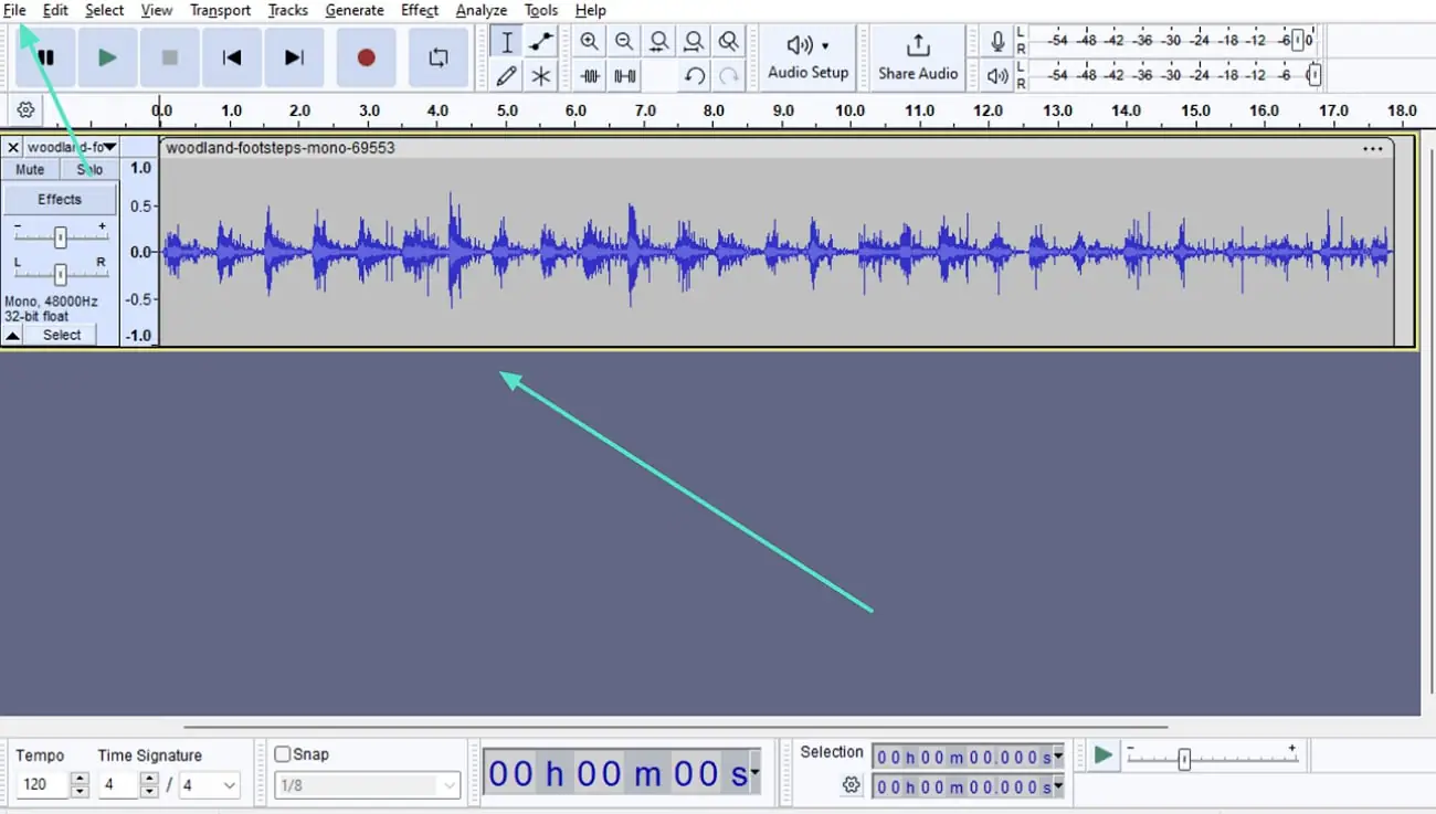 añadir archivo de sonido mono en audacity