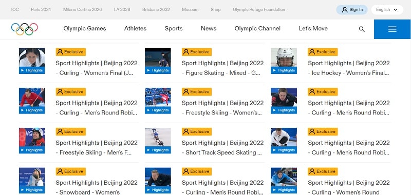 official olympics website as sources for olympic video highlight