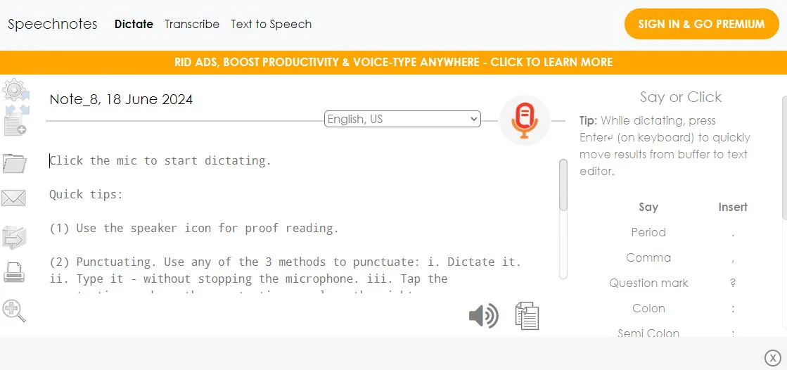 escritura por voz en línea de speechnotes