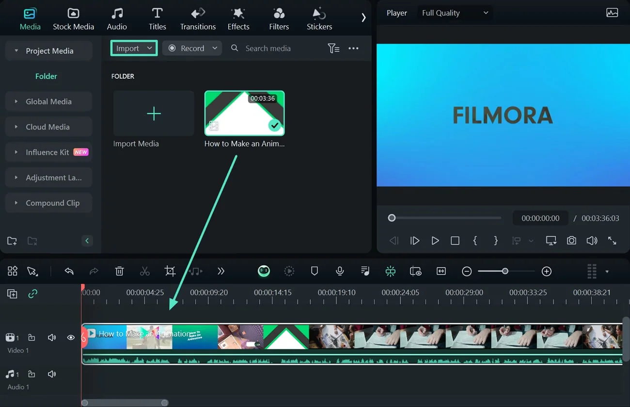 añade video a la línea de tiempo de filmora